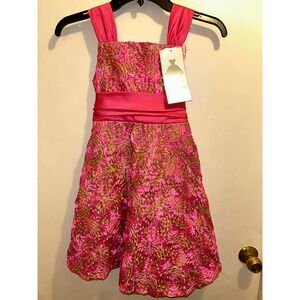 Rare Editions Girls Pink Lime Green Rosette Floral Party Dress Size 8 E450662A